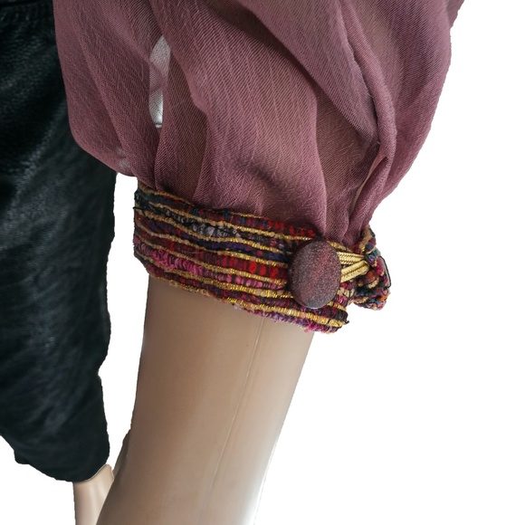 Vintage 70s Hand Loomed Renaissance Fortune Teller Button Front Top - Picture 7 of 8